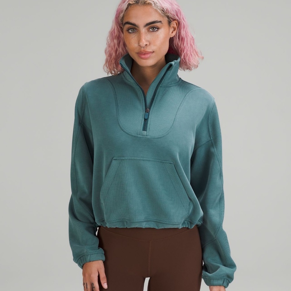 Lululemon Brushed Softstreme Ribbed 1/2 Zip Green Jasper